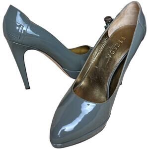 Escada Grey Patent Leather Heels Pump Shoes Women's Size 39.5